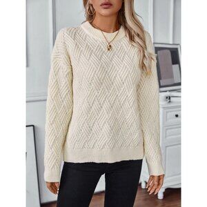Epretty Cream Textured Knit Pullover Sweater Womens Size Small Long Sleeve NEW